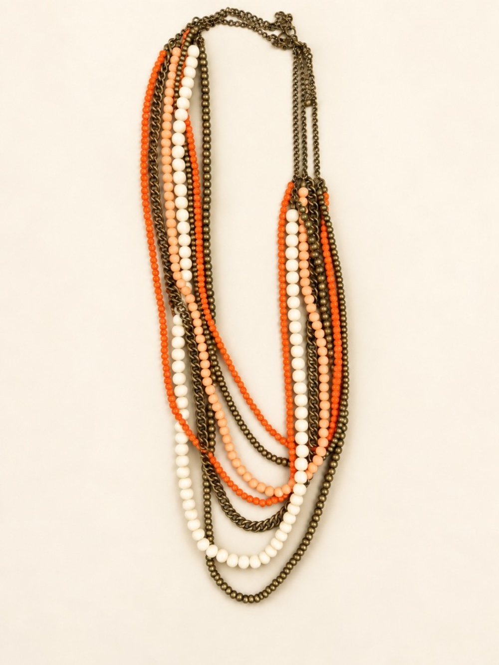 Orange Peach Ivory Layered Beaded Statement Necklace - NWOT
